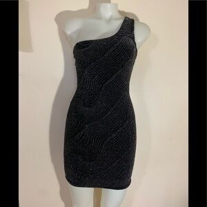 April One Shoulder Black Glitter Dress Sz Med